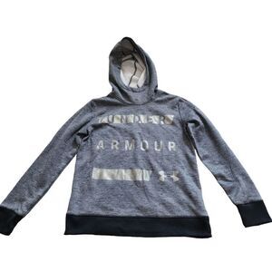 Under Armour XS Gray Black Coldgear Logo Hoodie Pullover